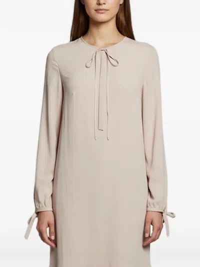 Pre-owned Valentino Tie-neck Ruffled Midi Dress In Neutrals