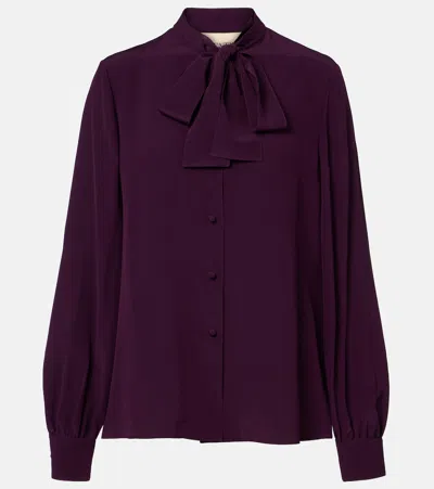 Valentino Tie-neck Silk Crêpe De Chine Blouse In Purple