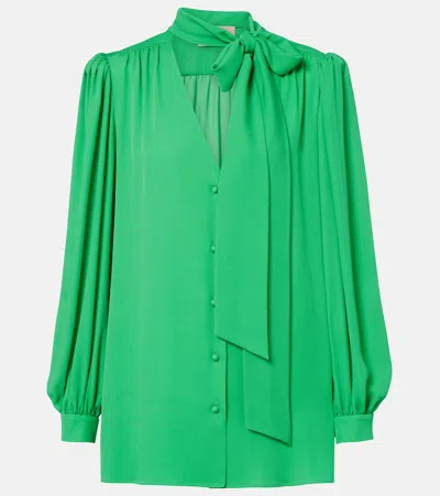 Valentino Tie-neck Silk Georgette Blouse In Green