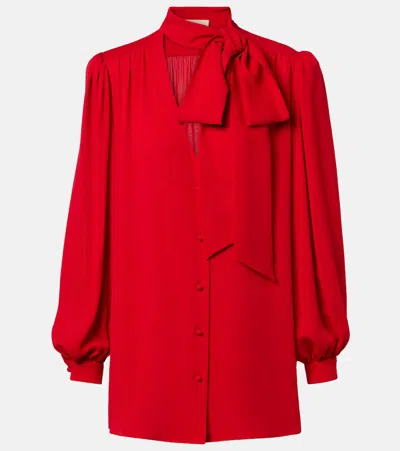 Valentino Tie-neck Silk Georgette Blouse In Red