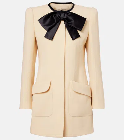 Valentino Tie-neck Virgin Wool Coat In Neutral