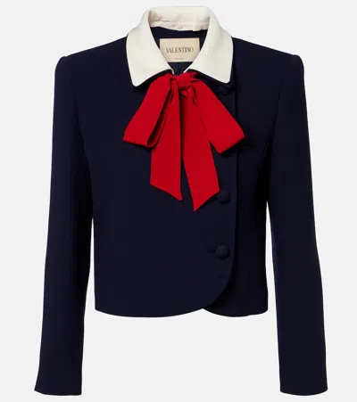 Valentino Tie-neck Virgin Wool Jacket In Blue