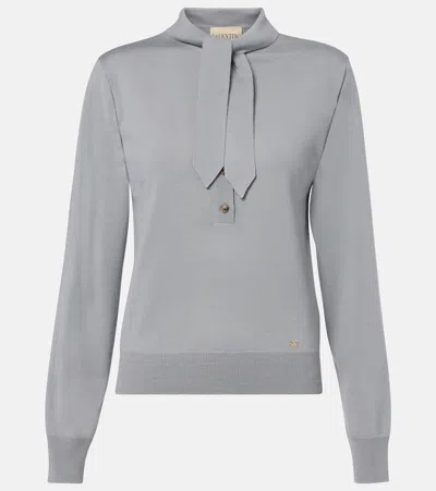 Valentino Tie-neck Button-up Polo Shirt In Gray
