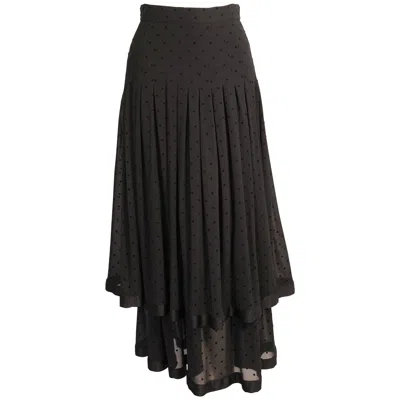 Pre-owned Valentino Tiered Black Silk Skirt With Velvet Polka Dots