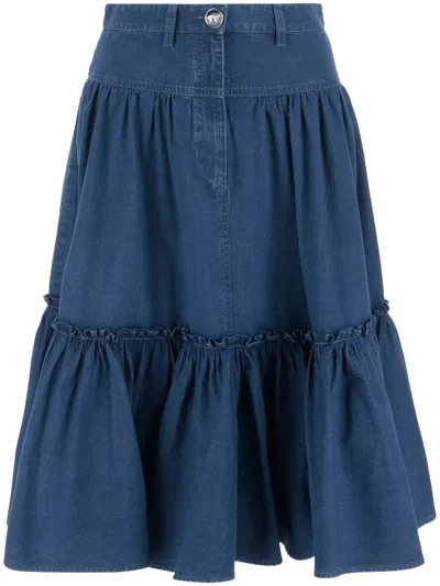VALENTINO TIERED DENIM MIDI SKIRT