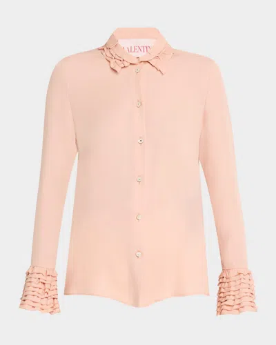 Valentino Tiered Ruffle Button Down Blouse In Rose