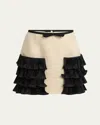 Valentino Ruffled Taffeta-trimmed Wool-blend Tweed Mini Skirt In Neutral