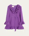 Valentino Garavani Purple Short Dress With V-neck And Ruffles In Virgin Wool And Silk Blend Woman In Orchid