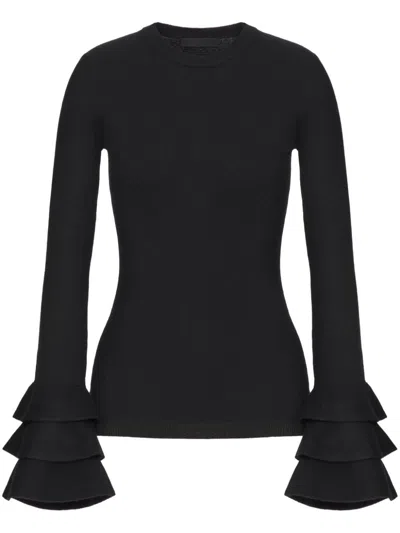 VALENTINO TIERED-SLEEVE CREW-NECK KNITTED TOP