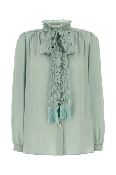 Valentino Silk Blouse With Bow Detail In Green