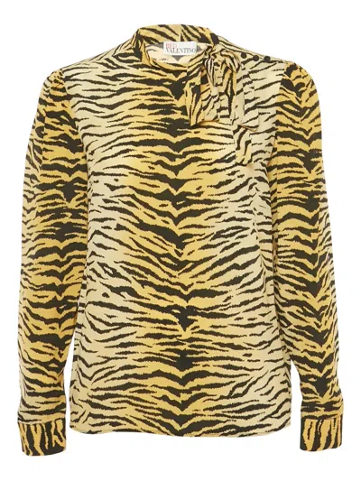 Pre-owned Valentino Tiger Print Silk Top In Neutral