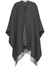 Valentino Double Poncho With Fringed Detail Edge In Grey