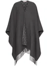 Valentino Double Poncho With Fringed Detail Edge In Grey