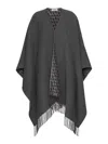 Valentino Double Poncho With Fringed Detail Edge In Gris