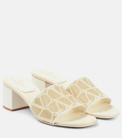 Valentino Garavani Womens Beige Comb Vlogo-print Woven Heeled Mules
