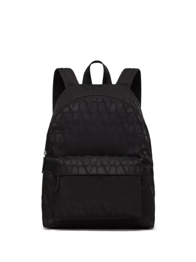 Valentino Garavani Iconograph Nylon Backpack With Adjustable Straps In Black