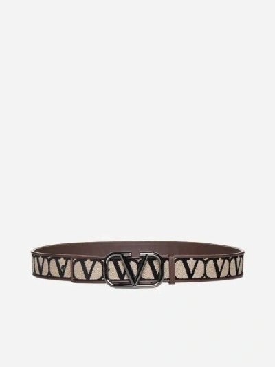 Valentino Garavani Toile Iconographe Belt In Beige/black