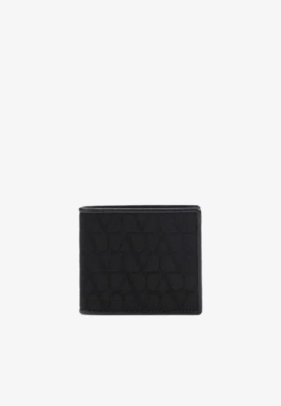 Valentino Garavani Toile Iconographe Bi-fold Wallet In Black