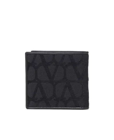 Valentino Garavani Toile Iconographe Bi-fold Wallet In Black