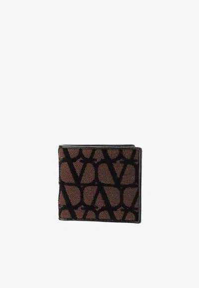 Valentino Garavani Toile Iconographe Bi-fold Wallet In Ebony