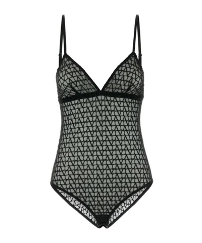 VALENTINO VALENTINO MESH MONOGRAMMED BODYSUIT