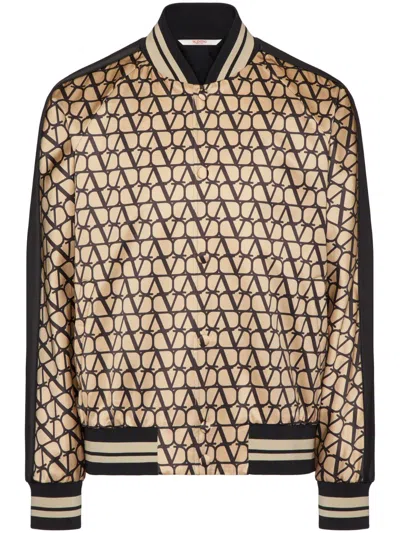 Valentino Monogram-pattern Satin Jacket In Neutrals