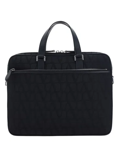 Valentino Garavani Toile Iconographe Briefcase In Black