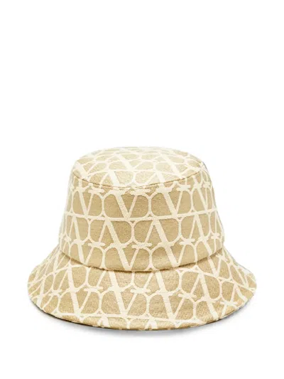 Pre-owned Valentino Garavani Toile Iconographe Bucket Hat In Neutral