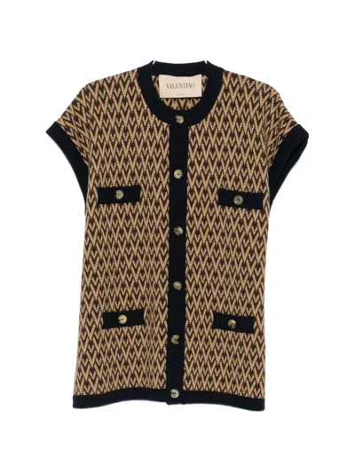 Valentino Knit Jacket Short Sleeves Regular Fit Pockets In Neutral