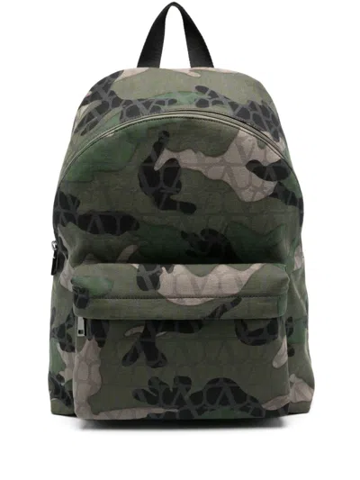 Valentino Garavani Toile Iconographe Camouflage-print Bacpack In Green