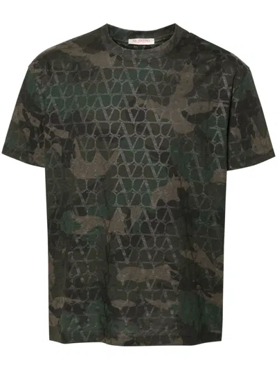 Valentino Toile Iconographe Camouflage-print T-shirt In Green