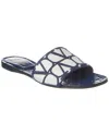 Valentino Toile Iconographe Leather-trimmed Cotton-canvas Jacquard Slides In Blue