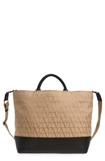 Valentino Garavani Toile Iconographe Canvas & Leather Tote In Beige/black