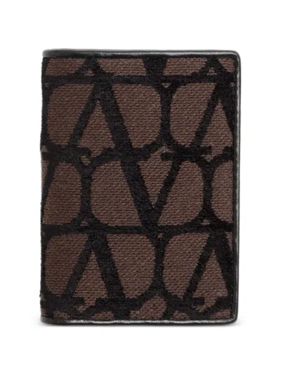 Valentino Garavani Toile Iconographe Card Case With Leather Details In Brown