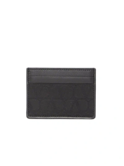 Valentino Garavani Toile Iconographe Leather Cardholder In Black
