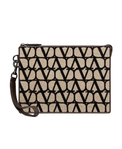 Valentino Garavani Toile Iconographe Clutch Bag In Neutrals