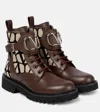 Valentino Logo-embossed Leather Combat Boots In Brown