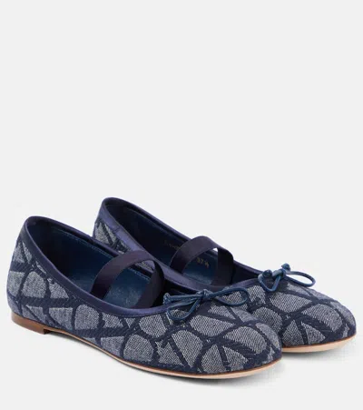 Valentino Garavani Toile Iconographe Denim Ballet Flats In