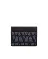 Valentino Toile Iconographe Denim-effect Jacquard Fabric Card Holder With Leather Details In Black