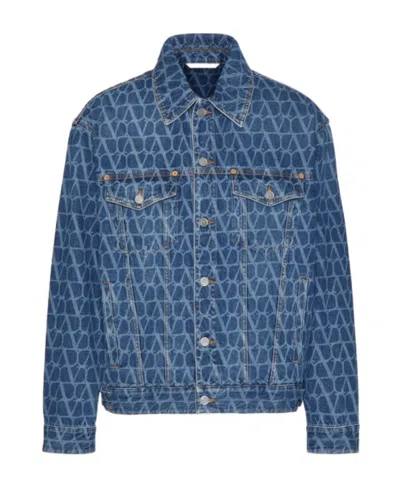 Valentino Blue Toile Iconographe Denim Jacket In Medium Blue Denim