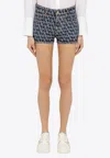 Valentino Toile Iconographe Denim Shorts In Blue