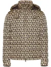 Valentino Down Jacket In Nylon With Toile Iconographe Print In Beige