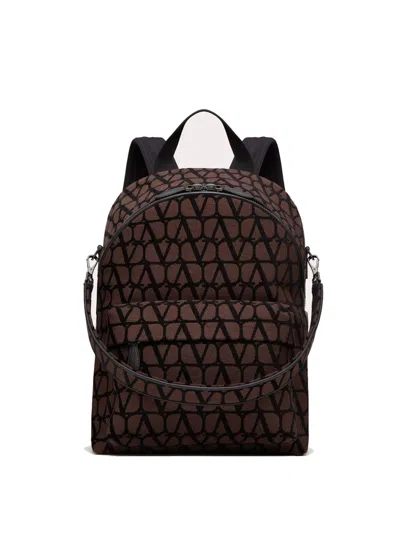 Valentino Garavani Valentino Toile Iconographe Fabric Mini Backpack With Leather Details In Brown