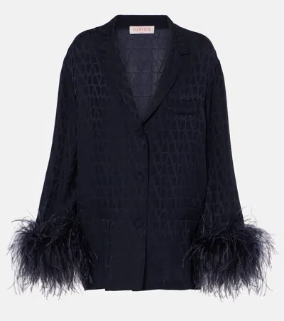 Valentino Toile Iconographe Feather-trimmed Silk Shirt In Printed