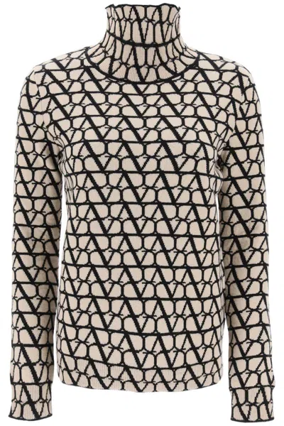 Valentino Virgin Wool Sweater With Toile Iconographe Motif In Neutrals