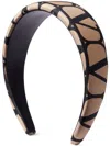 Valentino V Logo All Over Twill Leather Headband In Beige
