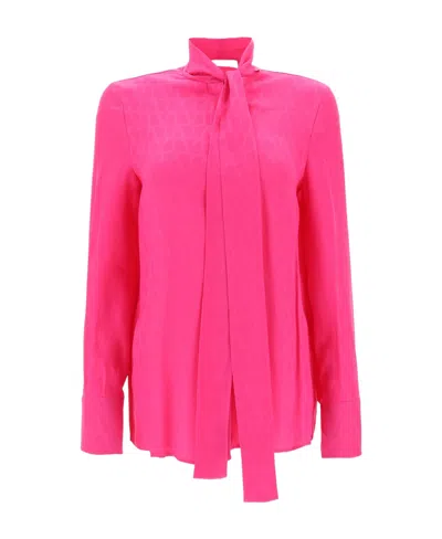 Valentino Toile Iconographe High Neck Blouse In Pink
