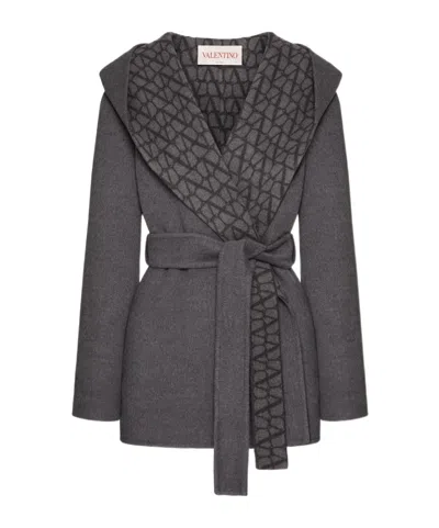VALENTINO VALENTINO LOGO MONOGRAM BELTED COAT