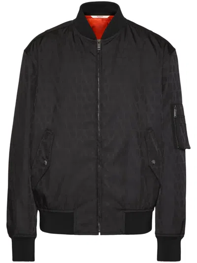 Valentino Toile Iconographe-jacquard Zip-up Bomber Jacket In Black