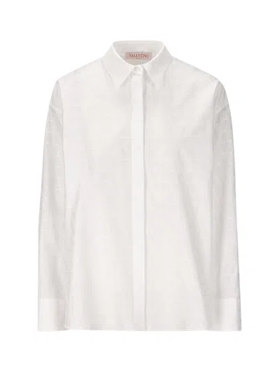 Valentino Toile Iconographe-jacquard Curved Hem Shirt In White
